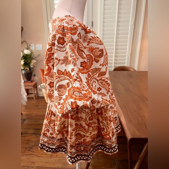 Anthropologie Paisley Puff-Sleeve Babydoll Blouse Scoop Neck Boho Cotton L NWT - Picture 3 of 9